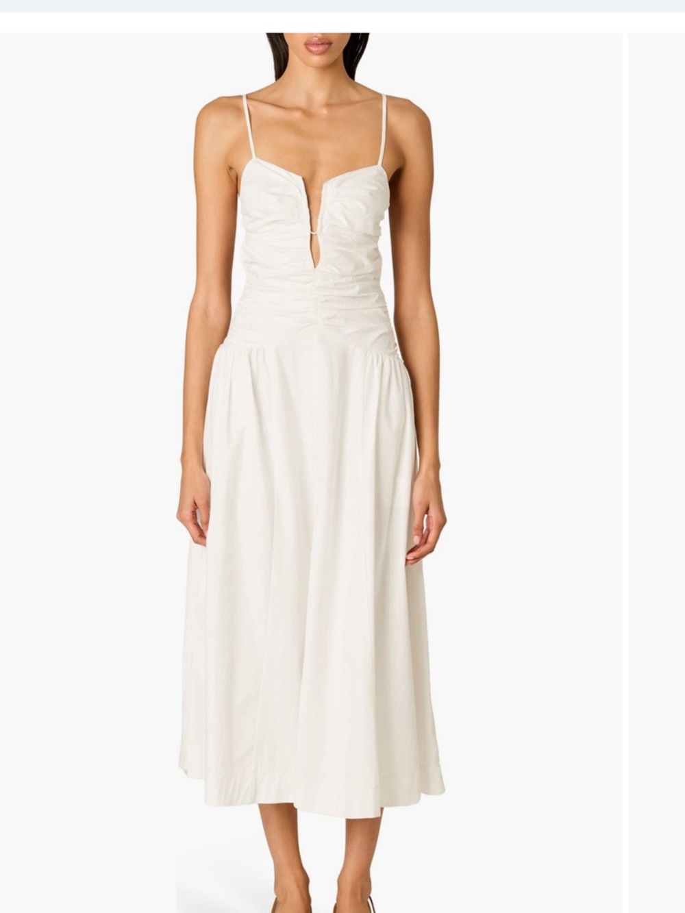 White Ruched Spaghetti-Strap Maxi Dress